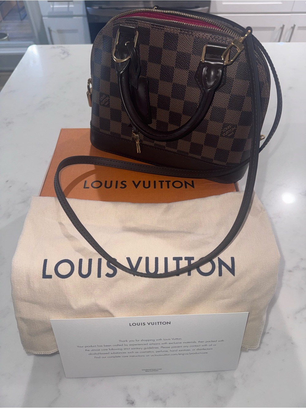 Louis Vuitton Damier Ebene Alma BB Satchel - Dark Brown with Chocolate Trim